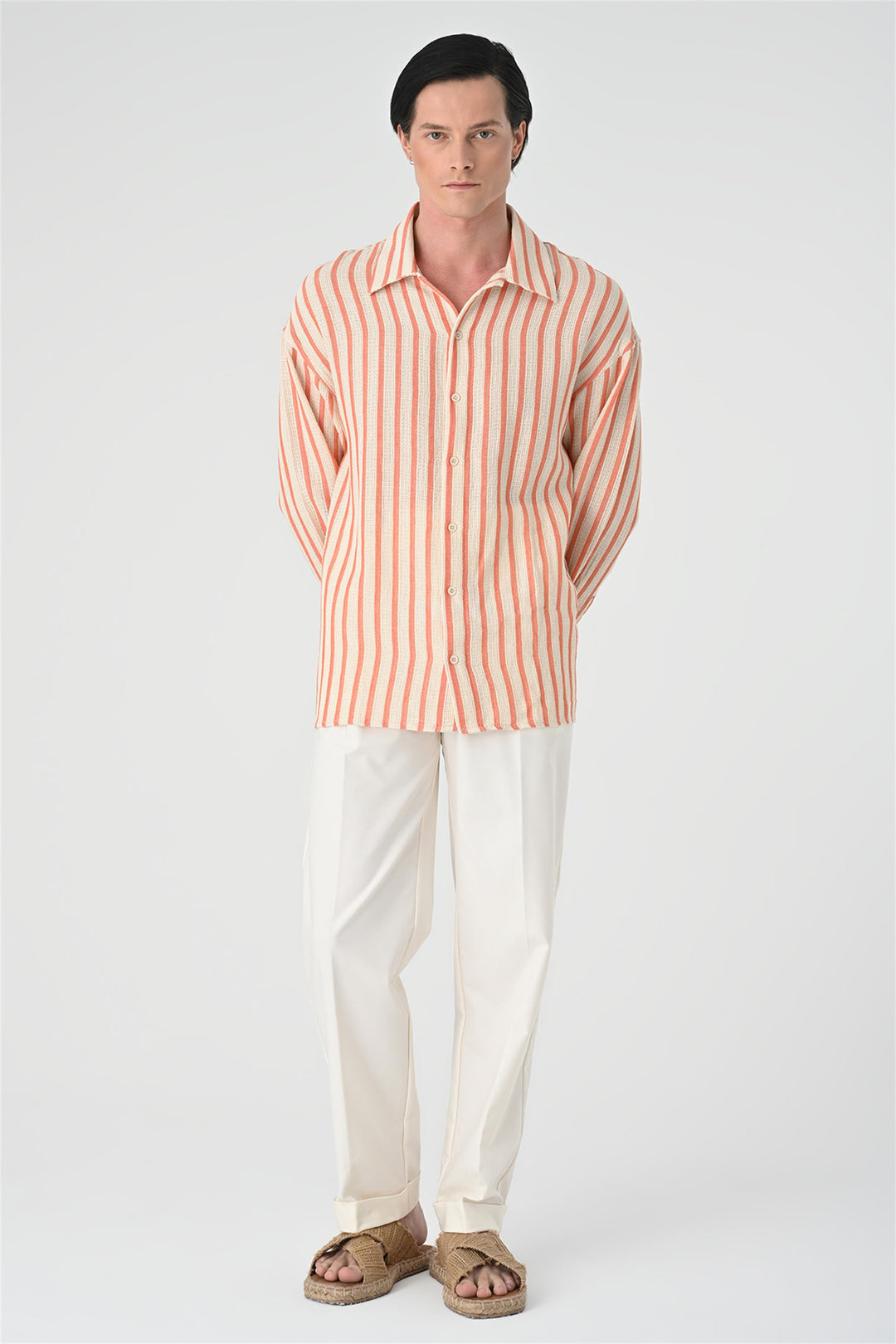 Men's Salmon Oversized Striped Shirt - Wessi