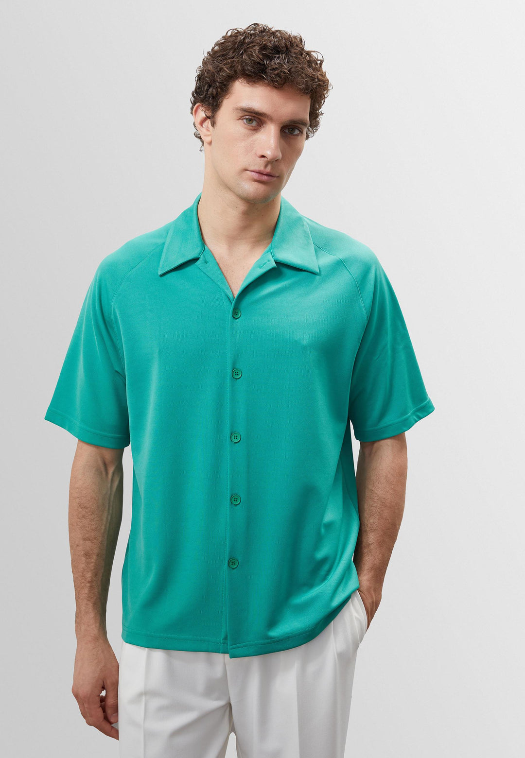 Men's Grass Green Oversize Short Sleeve  Shirt - Wessi