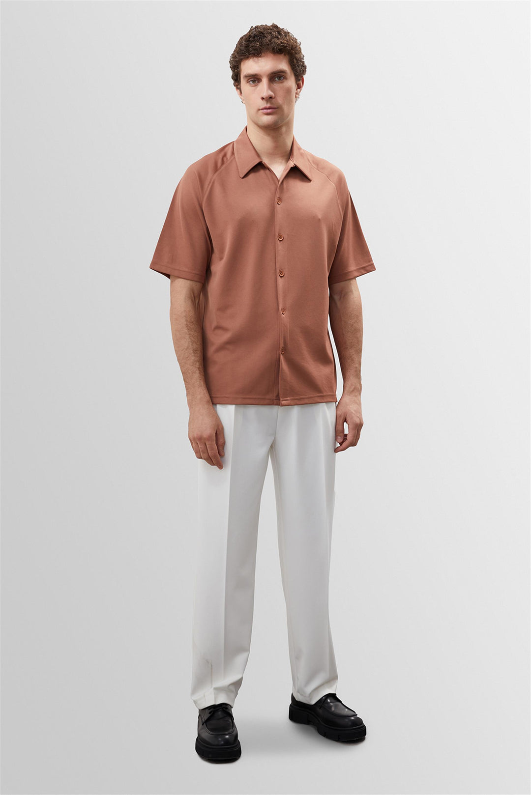 Men's Light Brown Oversize Short Sleeve  Shirt - Wessi