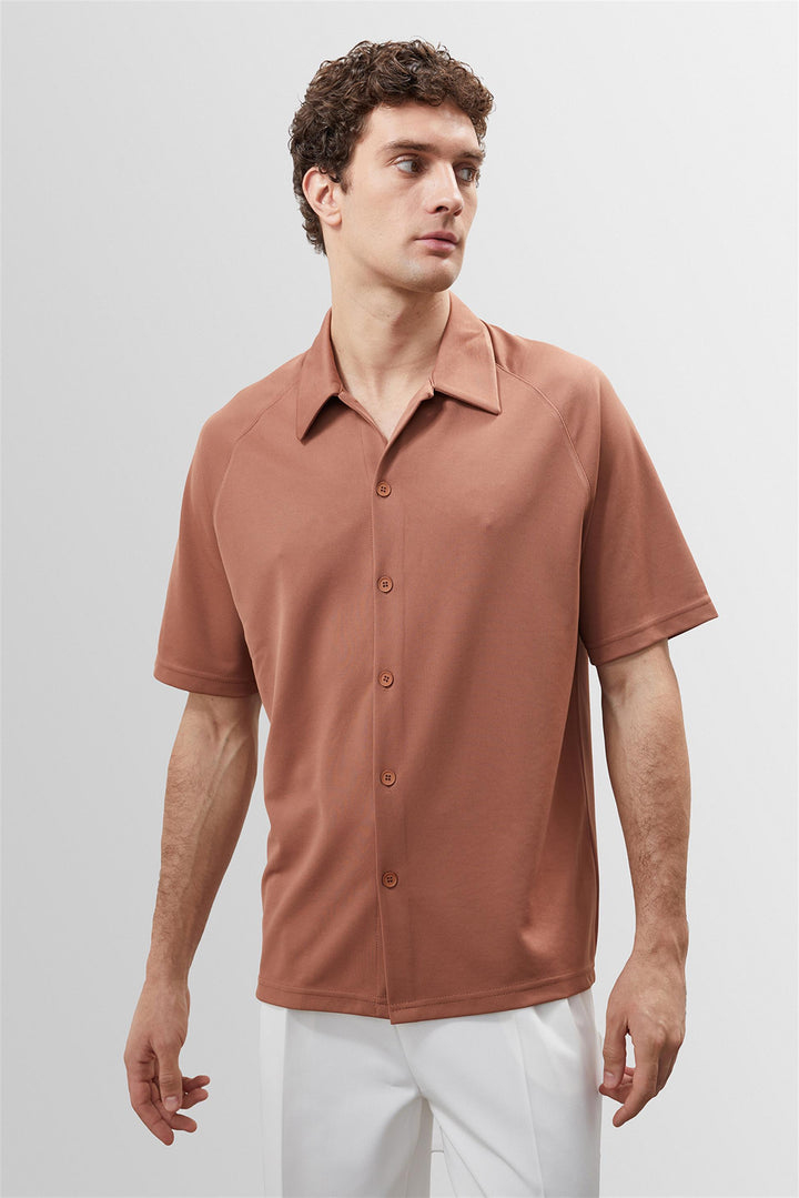 Men's Light Brown Oversize Short Sleeve  Shirt - Wessi