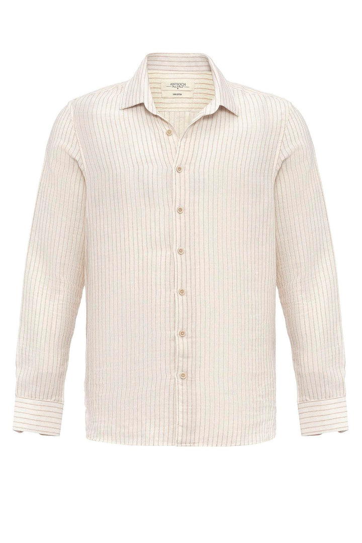 Camisa de hombre de rayas de algodón beige - Wessi