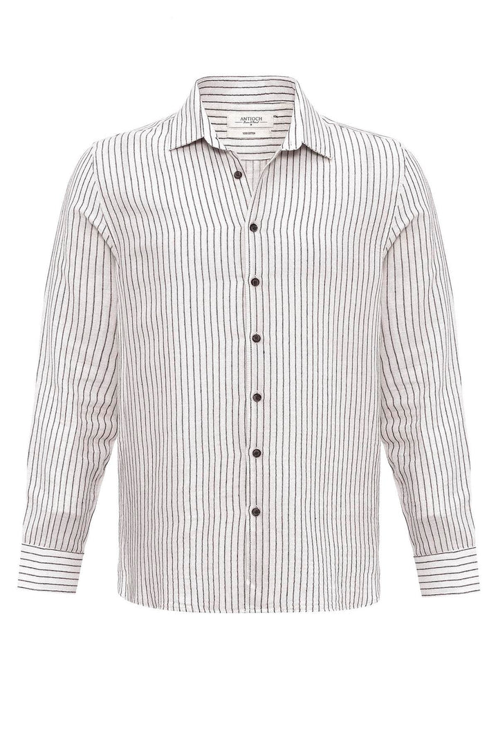 Men's Black Cotton Striped  Shirt - Wessi