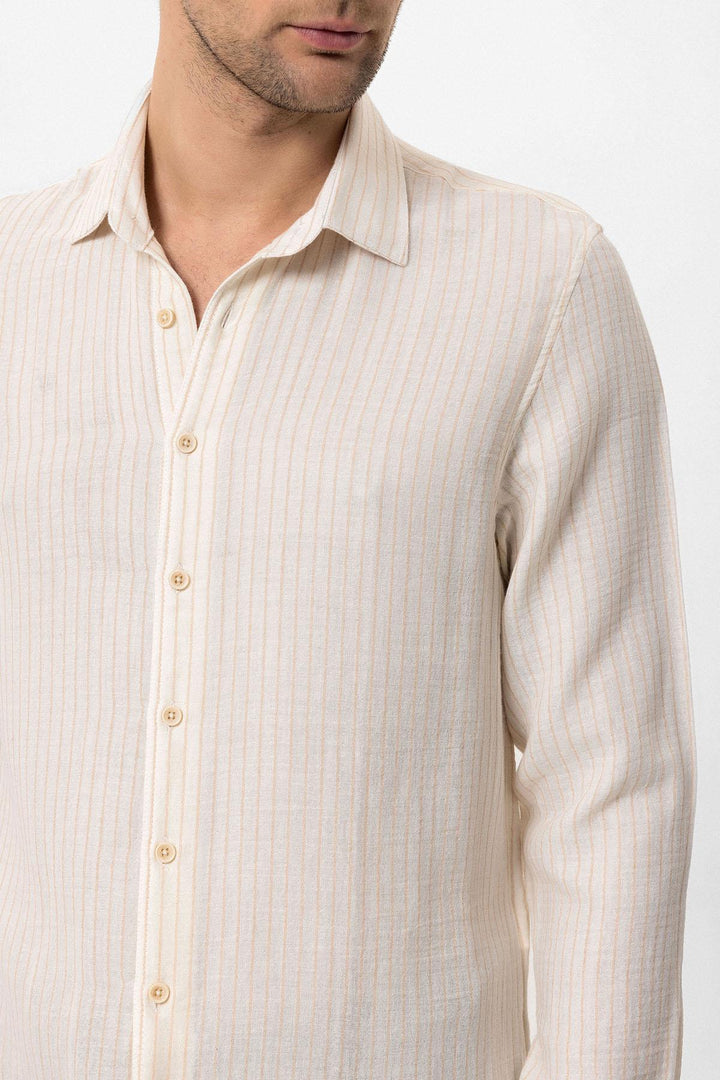 Camisa de hombre de rayas de algodón beige - Wessi