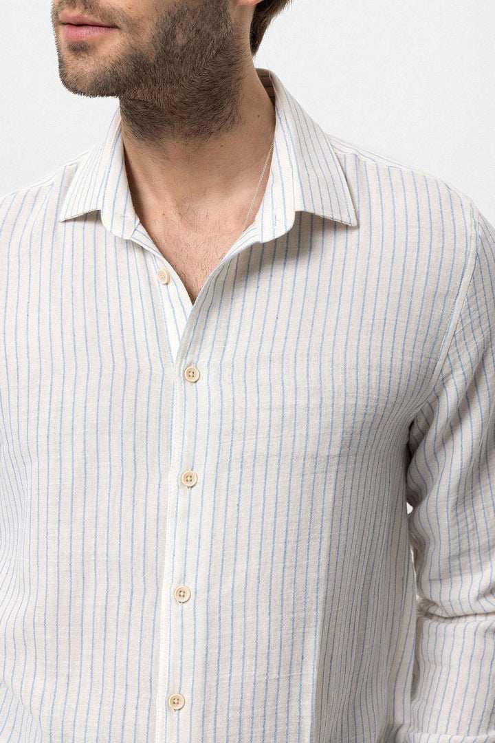 Men's Baby Blue Cotton Striped  Shirt - Wessi