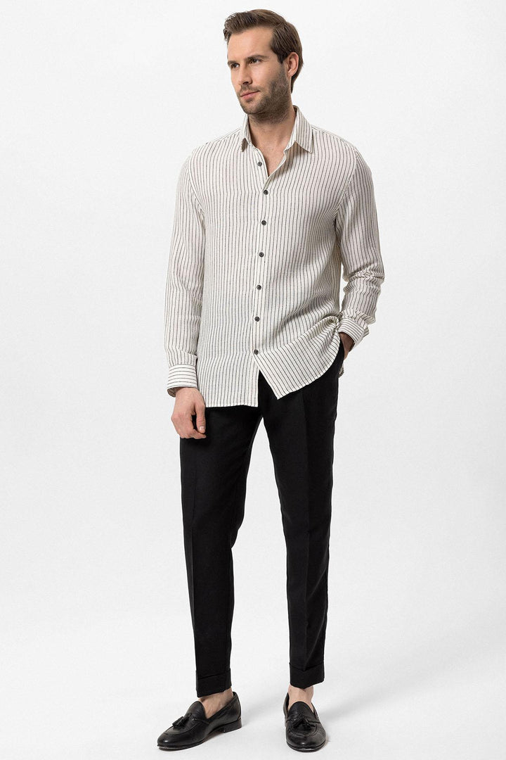 Men's Black Cotton Striped  Shirt - Wessi