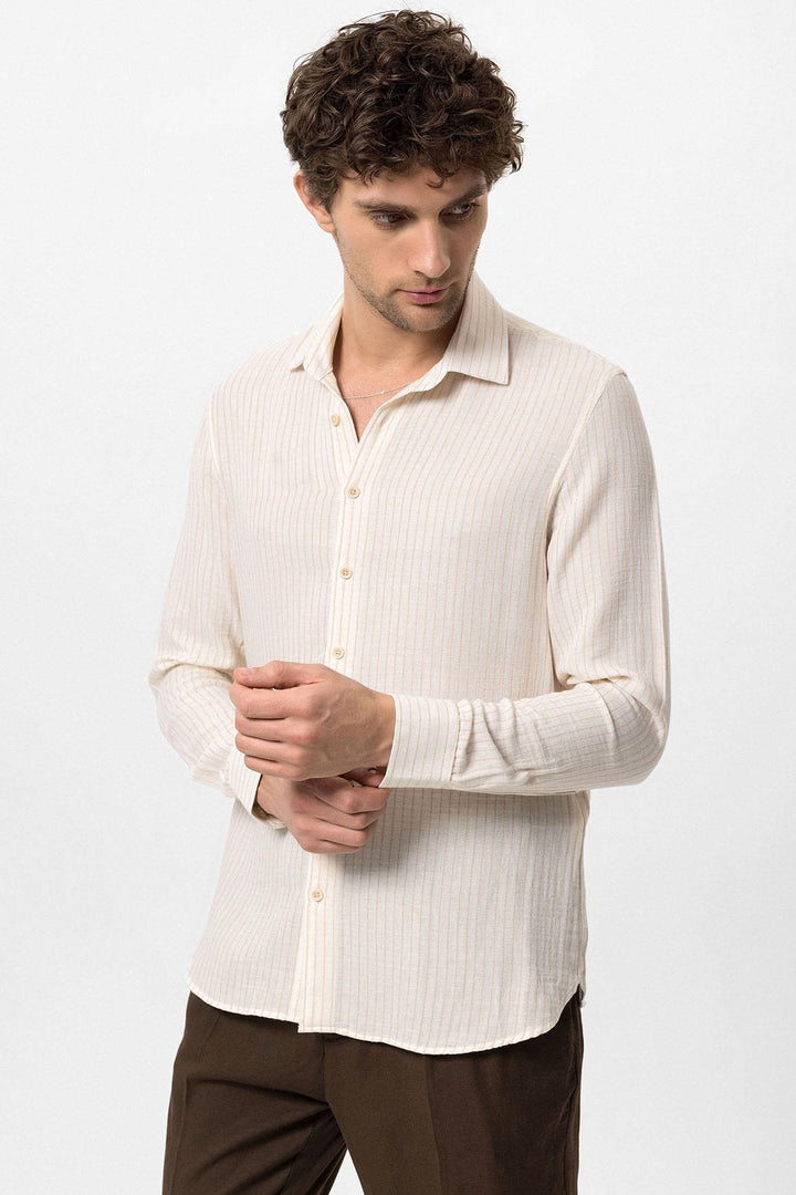 Camisa de hombre de rayas de algodón beige - Wessi