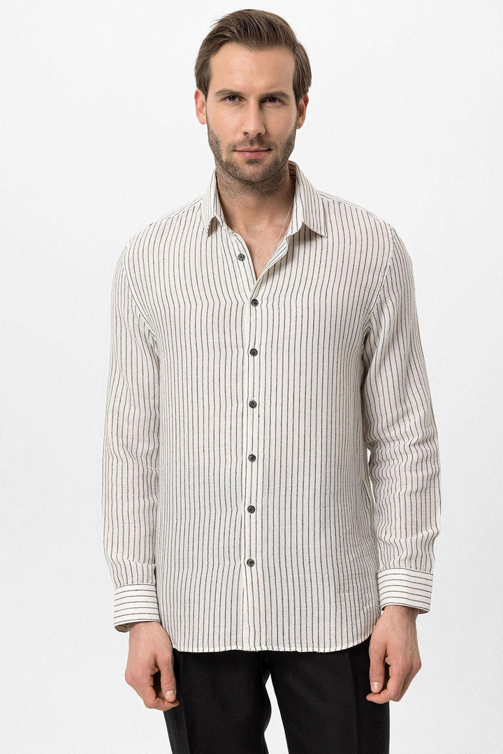 Men's Black Cotton Striped  Shirt - Wessi