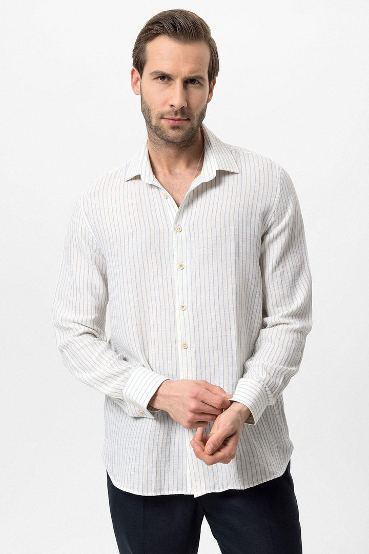 Men's Baby Blue Cotton Striped  Shirt - Wessi