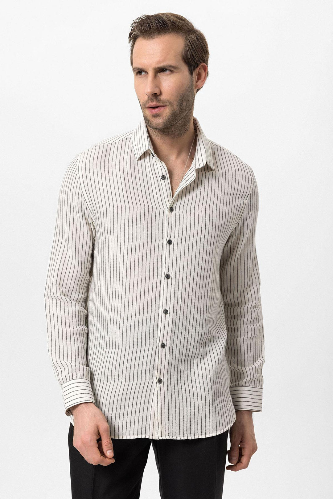 Men's Black Cotton Striped  Shirt - Wessi