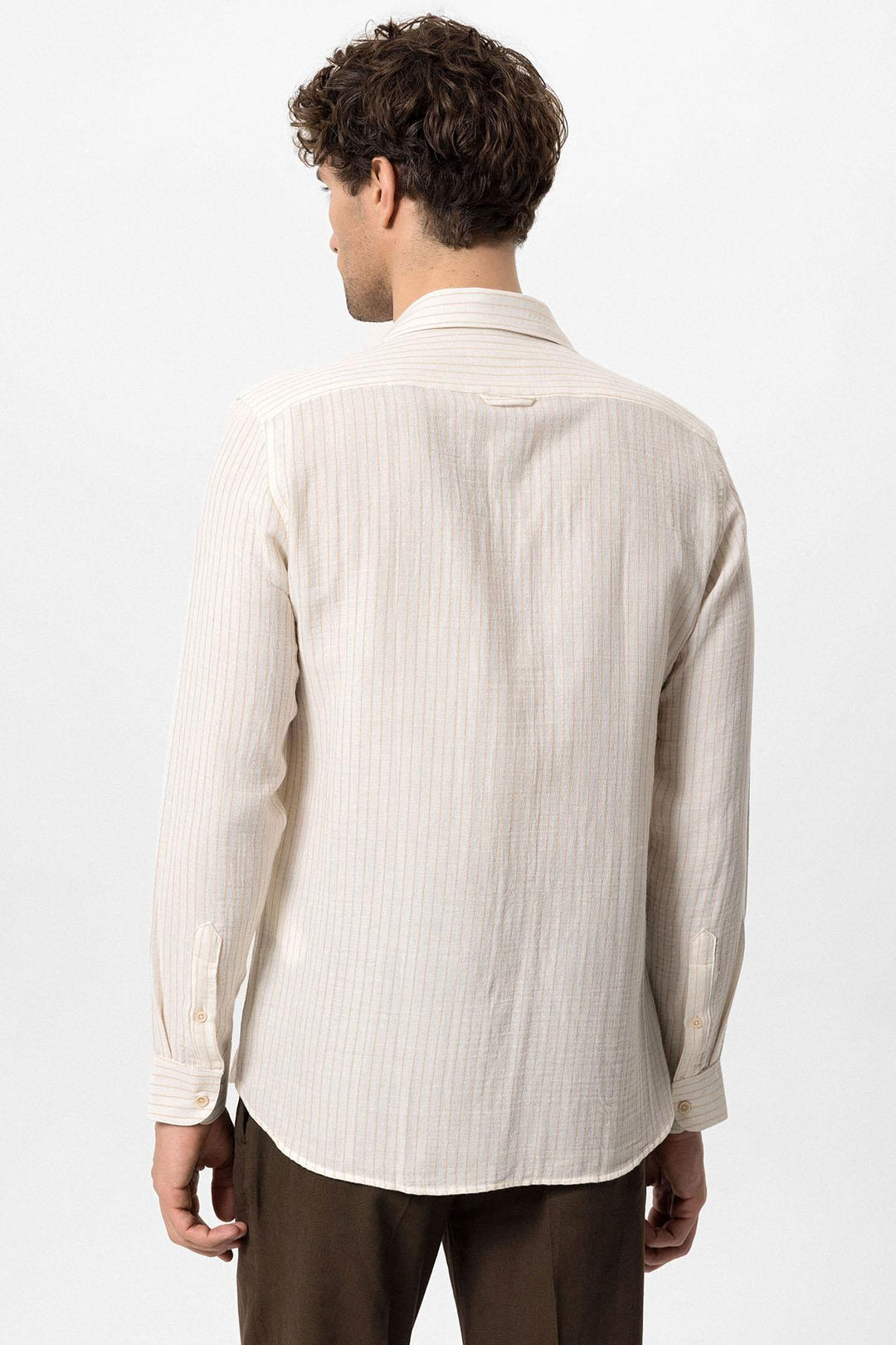 Camisa de hombre de rayas de algodón beige - Wessi