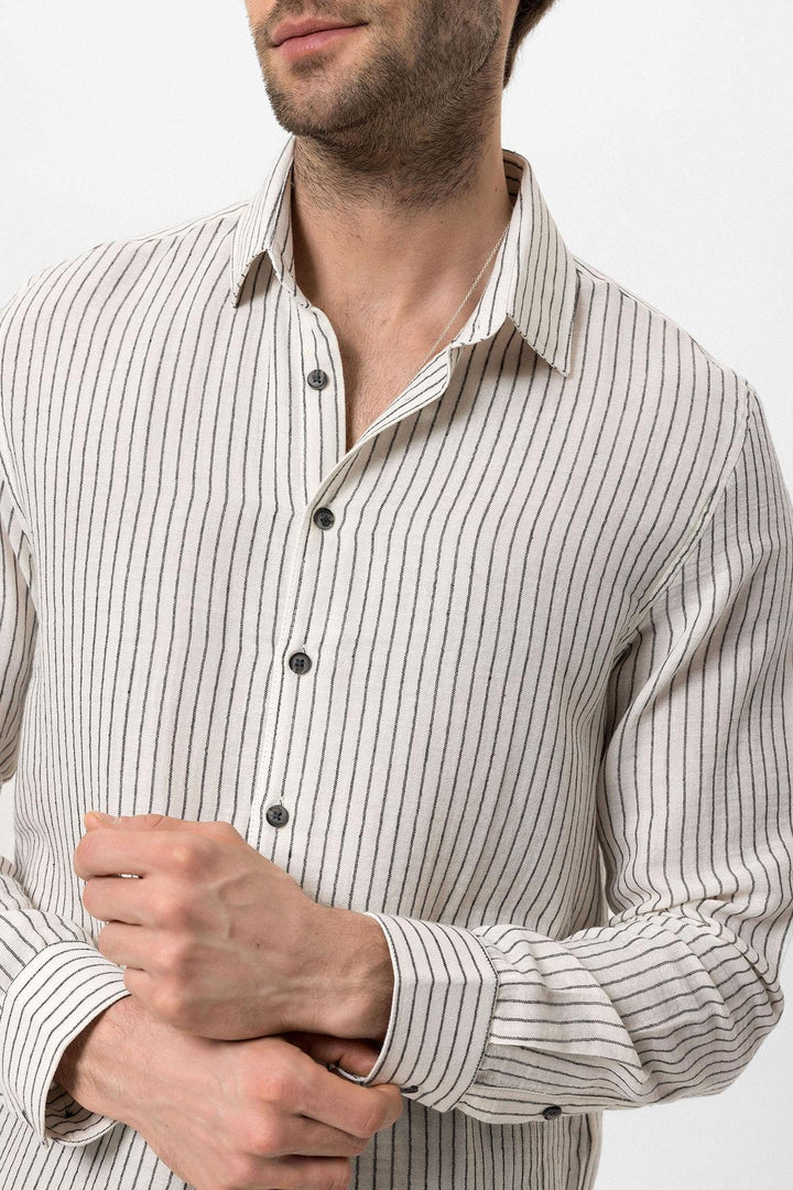 Men's Black Cotton Striped  Shirt - Wessi