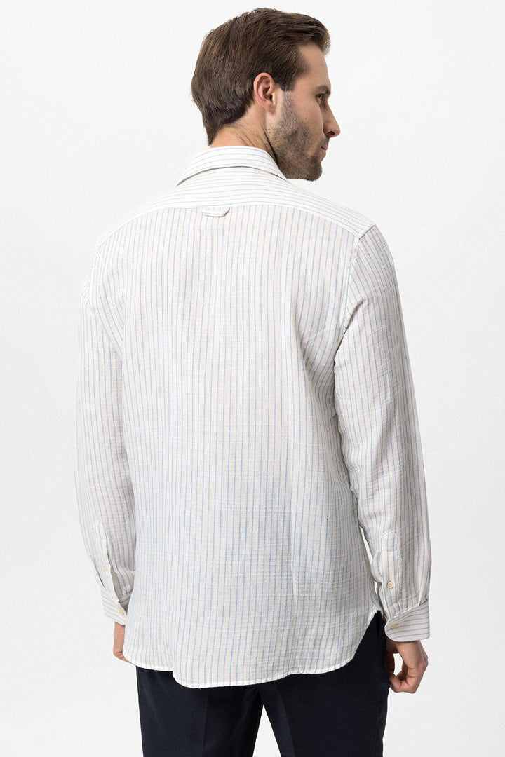 Men's Baby Blue Cotton Striped  Shirt - Wessi