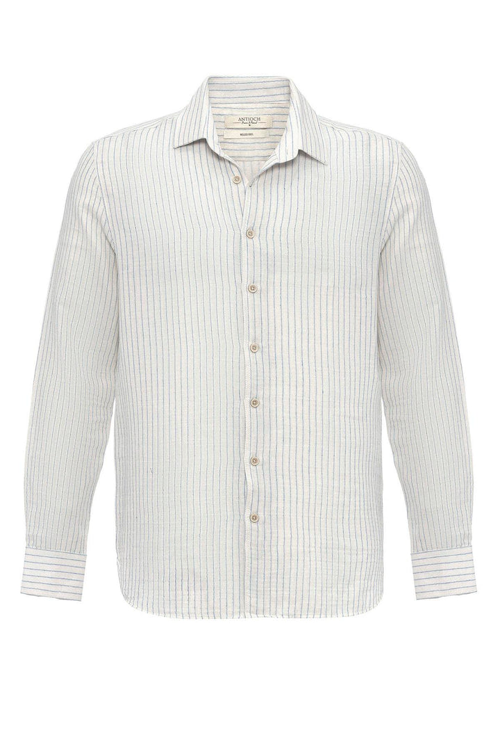 Men's Baby Blue Cotton Striped  Shirt - Wessi