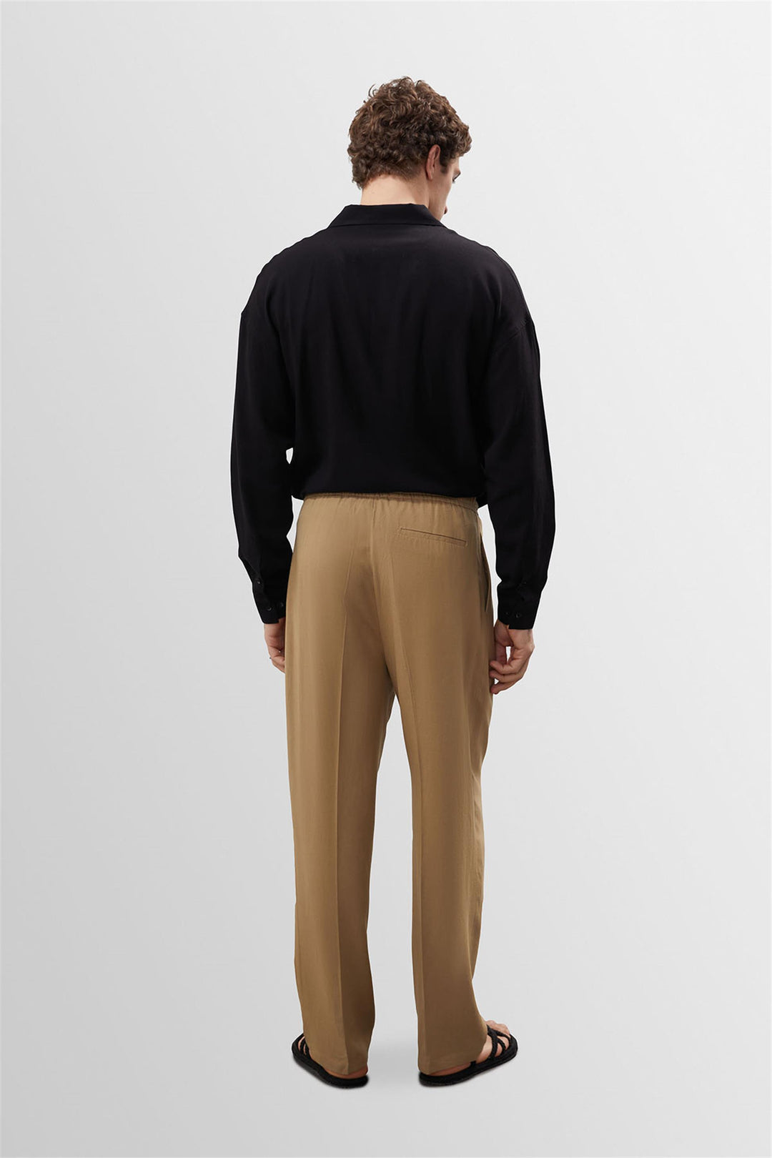 Men's Light Mink High Waist Pleated Linen Blend  Trousers - Wessi