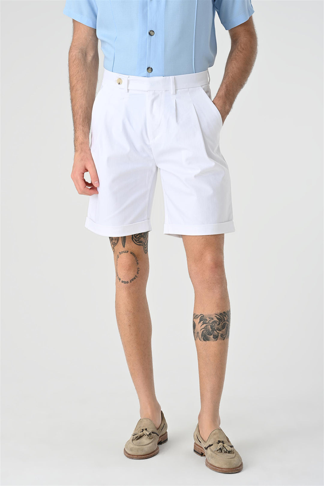 Pantalones cortos blancos plisados para hombre - Wessi