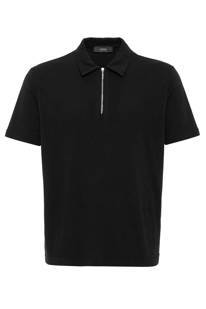 Men's Black Polo Collar Zippered T-Shirt - Wessi