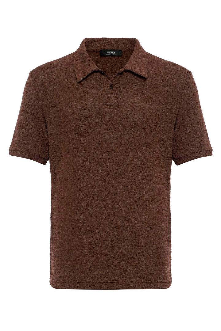 Men's Brown Polo Collar Knit T-Shirt - Wessi