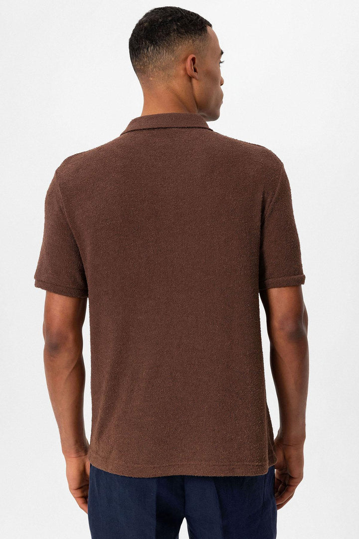 Men's Brown Polo Collar Knit T-Shirt - Wessi