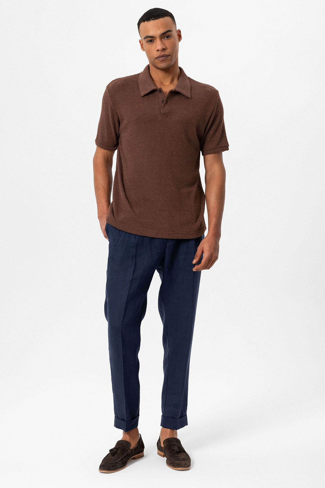 Men's Brown Polo Collar Knit T-Shirt - Wessi