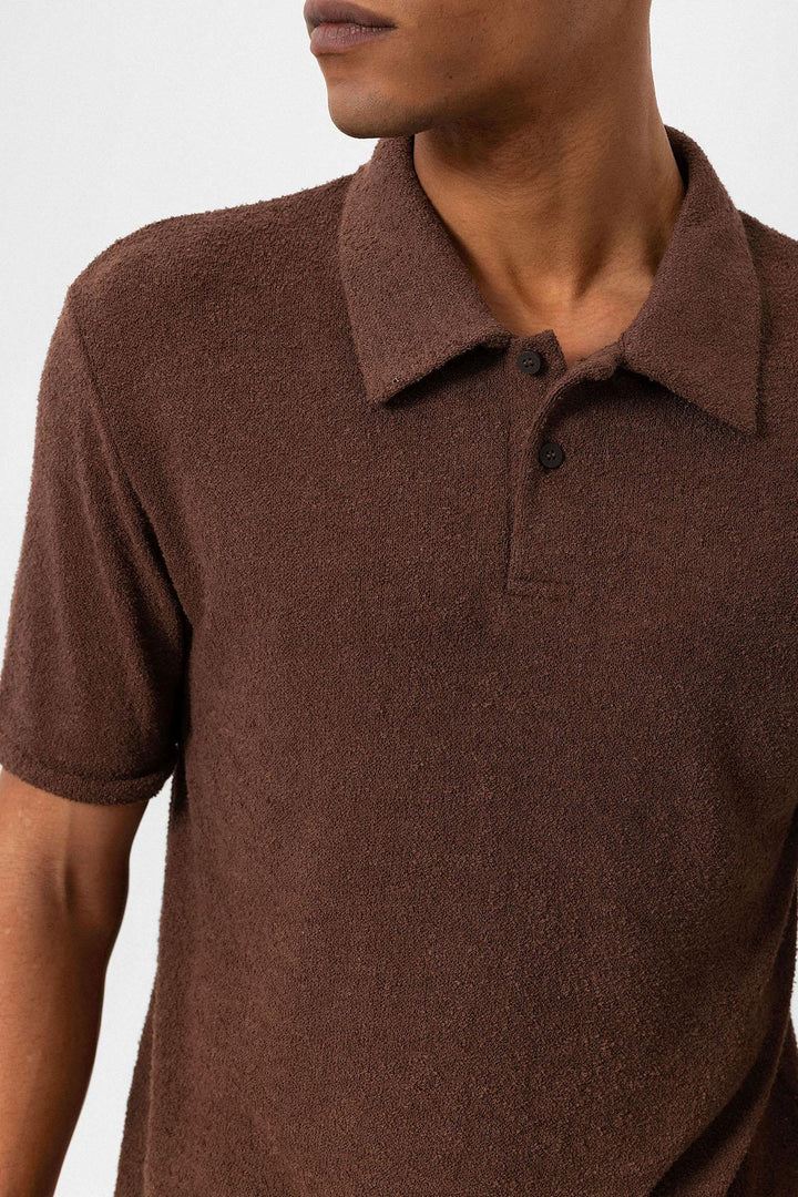 Men's Brown Polo Collar Knit T-Shirt - Wessi