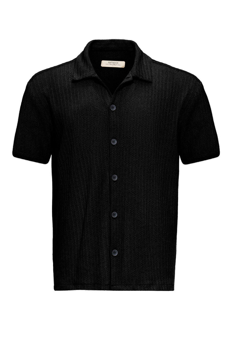 Camisa de hombre de manga corta de punto con cuello polo negro - Wessi