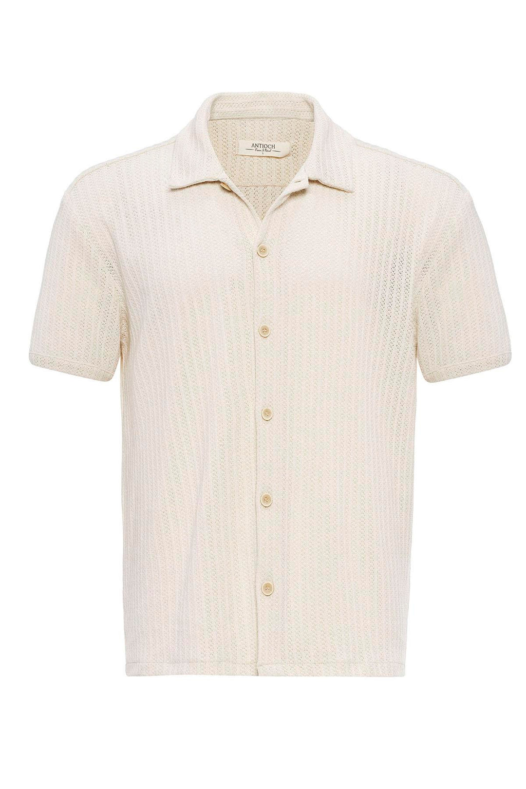 Camisa de hombre de manga corta de punto con cuello polo color crudo - Wessi