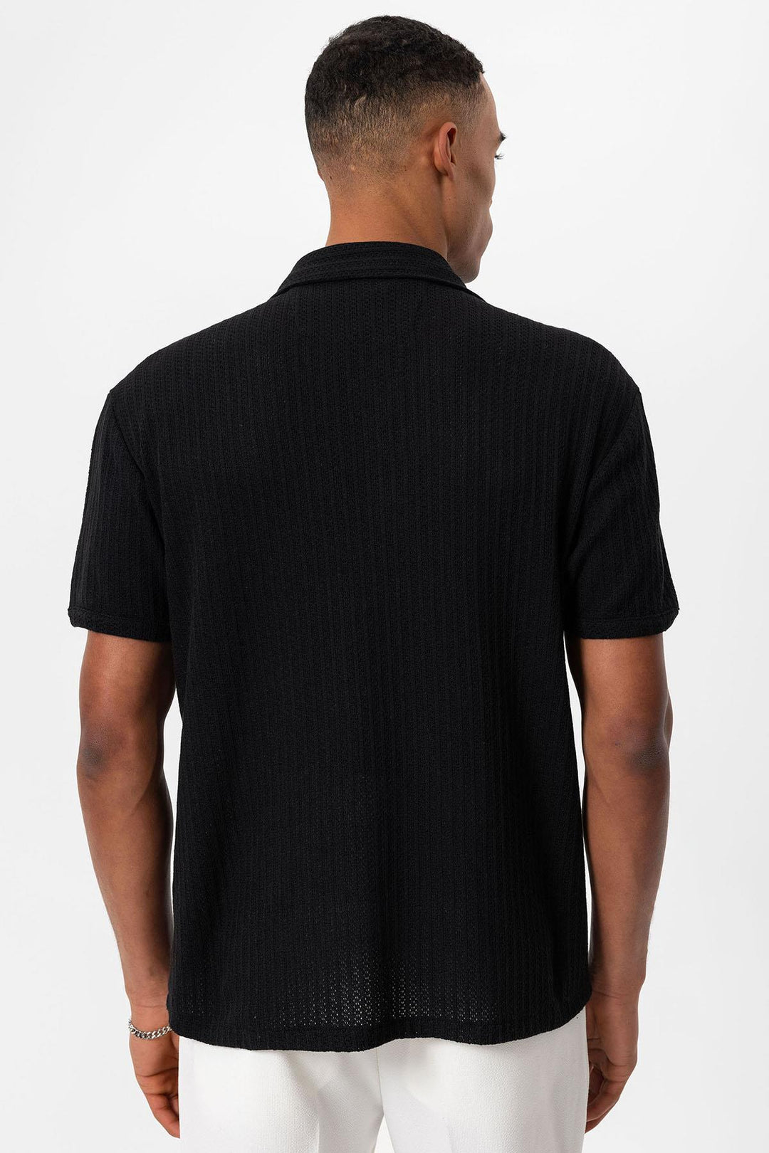 Camisa de hombre de manga corta de punto con cuello polo negro - Wessi