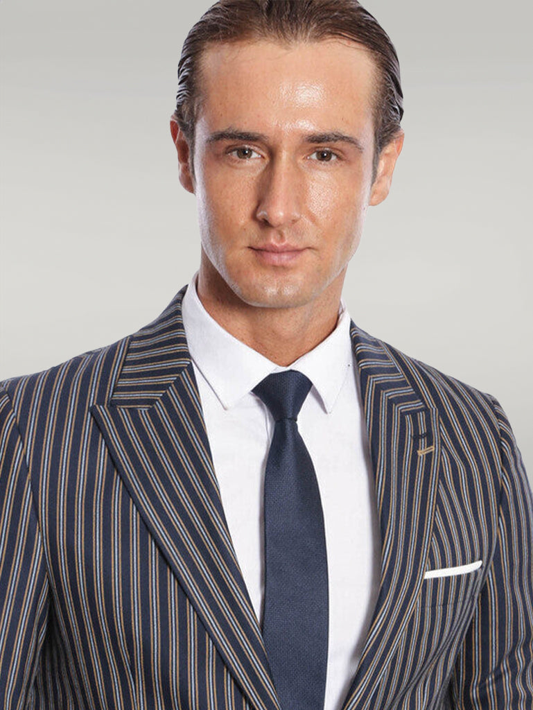 Navy Blue Striped Slim-Fit Blazer - Wessi