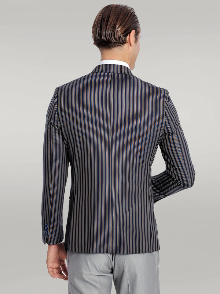 Navy Blue Striped Slim-Fit Blazer - Wessi