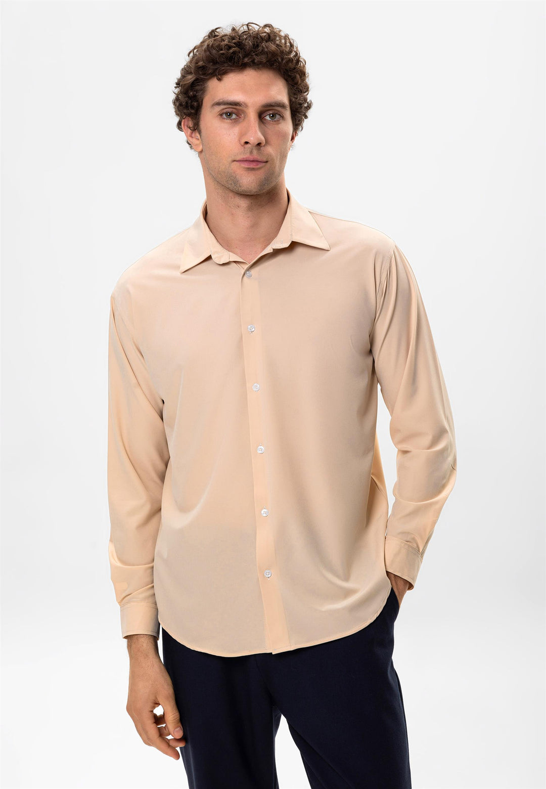 Camisa Hombre Beige Ajuste Cómodo - Wessi