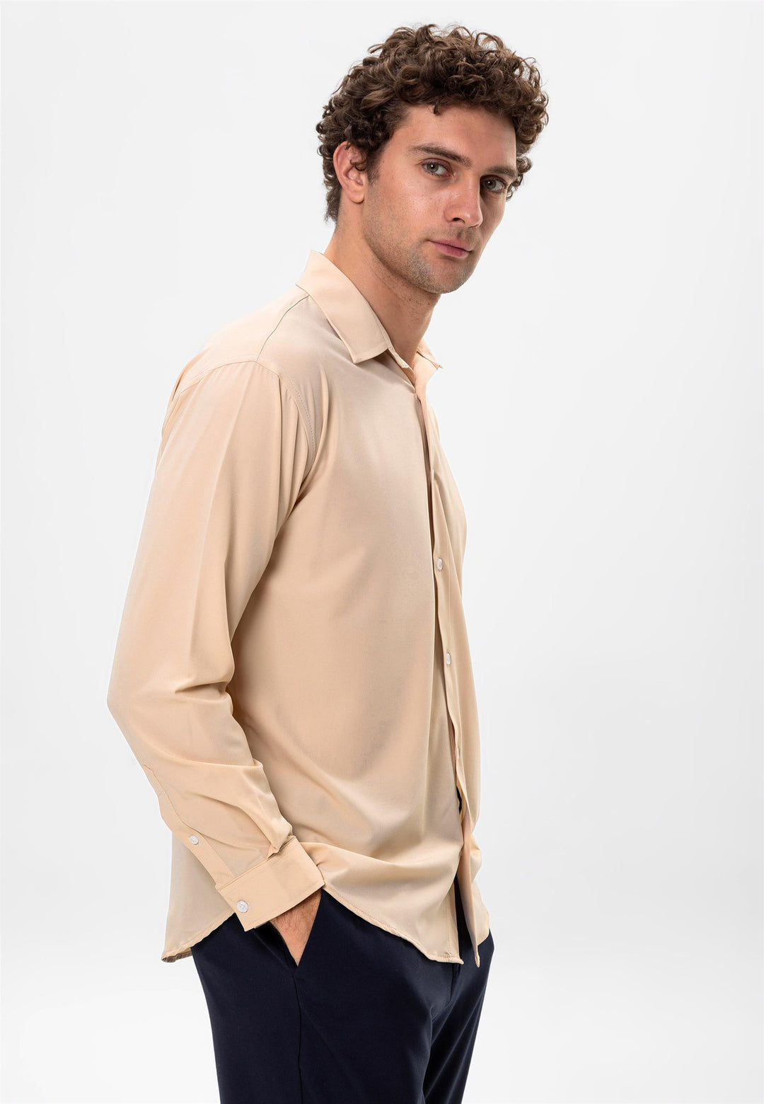 Camisa Hombre Beige Ajuste Cómodo - Wessi