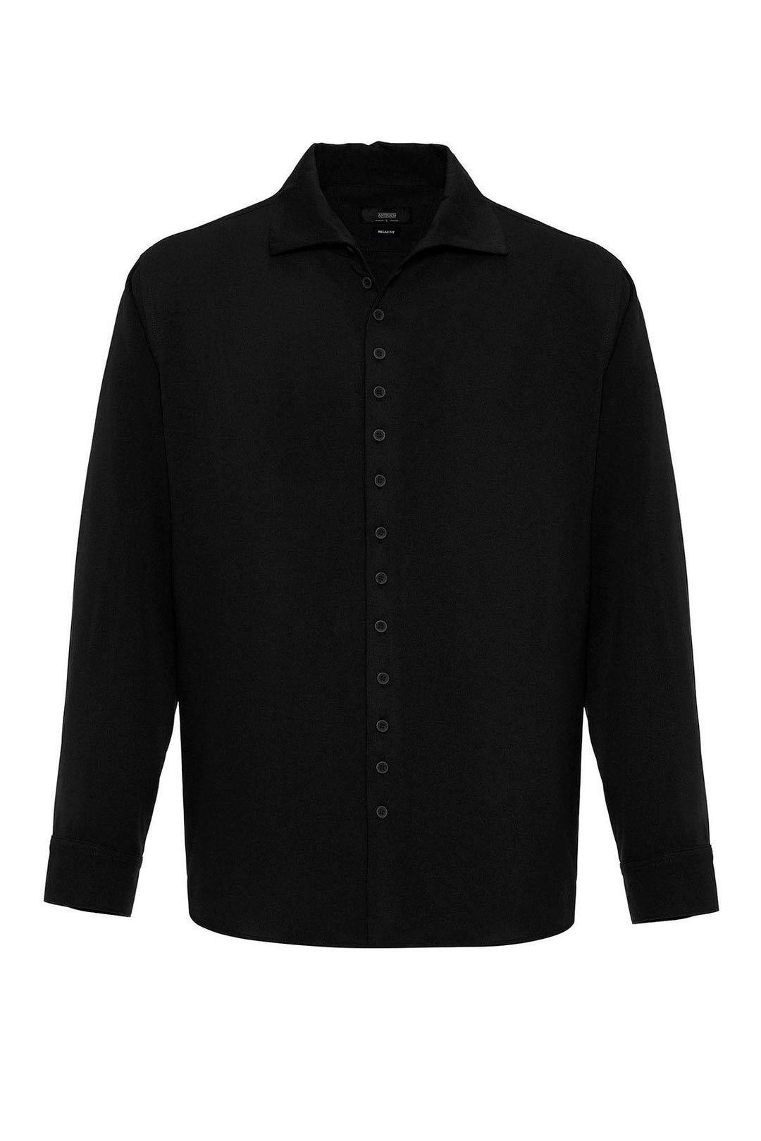 Chemise Homme Noire Regular Fit Col Camp - Wessi