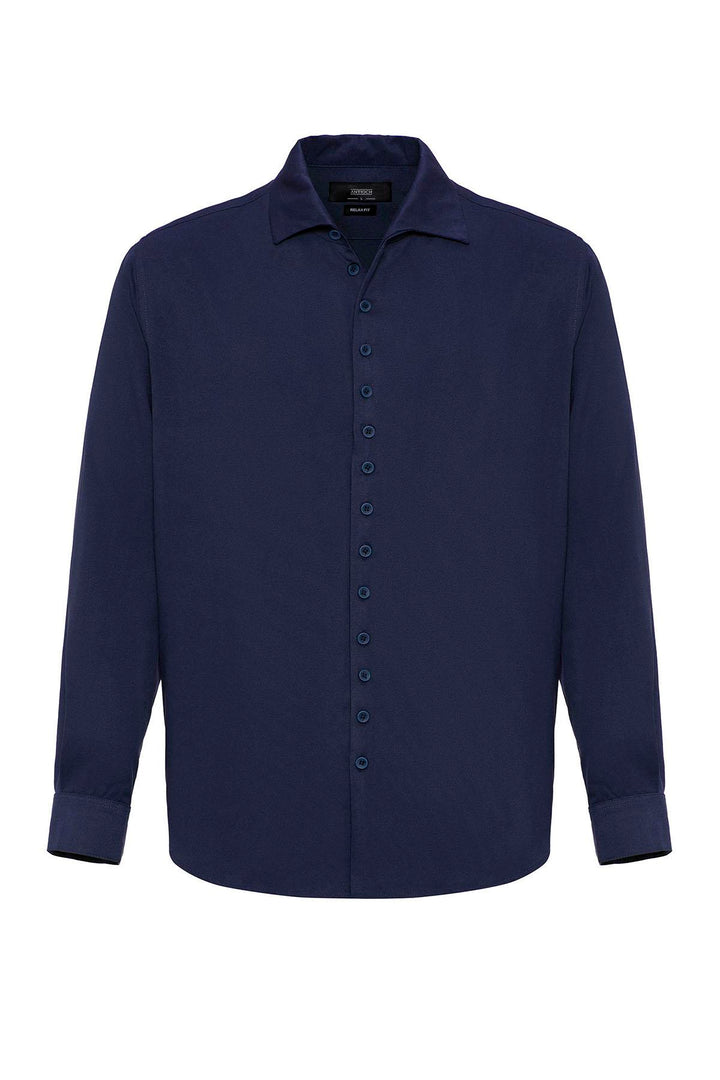 Camisa de hombre azul marino regular fit con cuello camp - Wessi