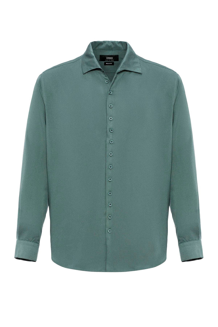 Camisa de hombre verde regular fit con cuello camp - Wessi