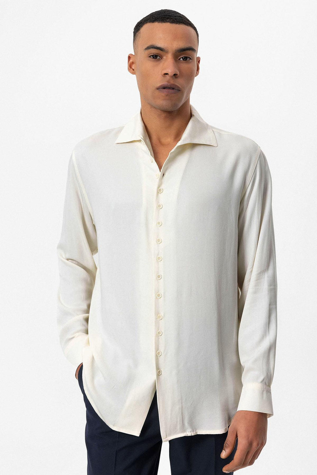 Chemise Homme Ecru Coupe Regular Col Camp - Wessi