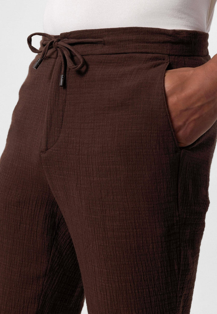 Pantalón de hombre con cordón regular fit marrón - Wessi