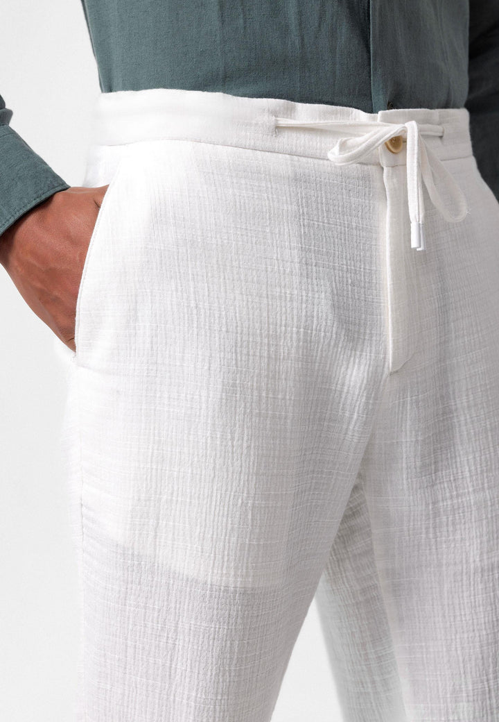 Pantalon Homme Blanc Regular Fit Avec Cordon De Serrage - Wessi