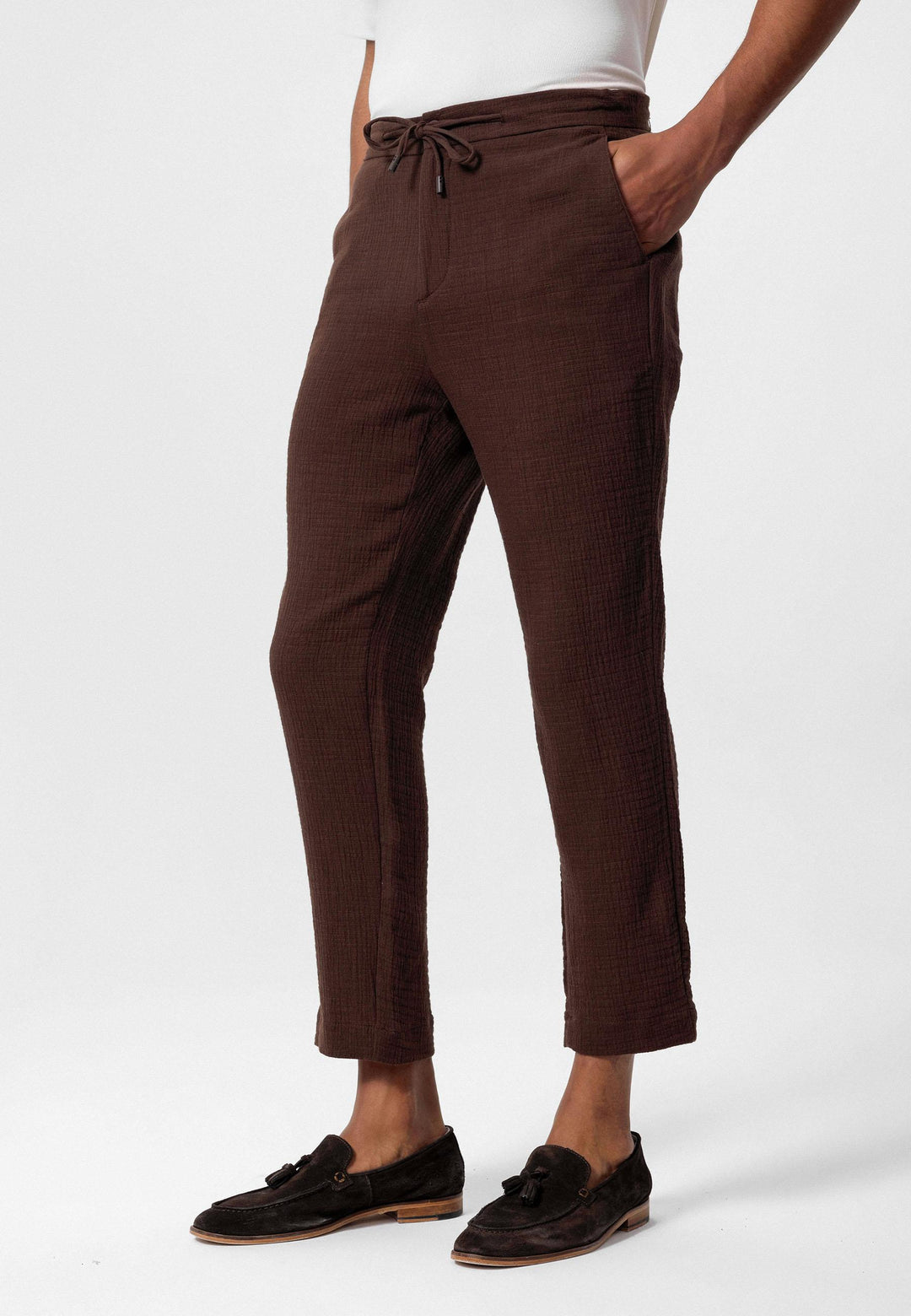 Pantalón de hombre con cordón regular fit marrón - Wessi