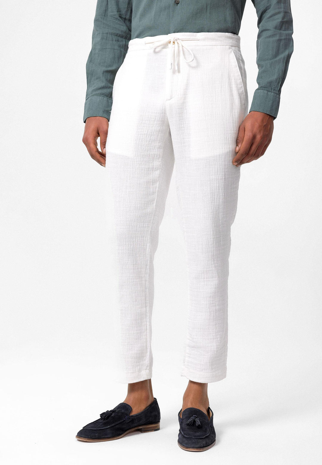 Pantalon Homme Blanc Regular Fit Avec Cordon De Serrage - Wessi