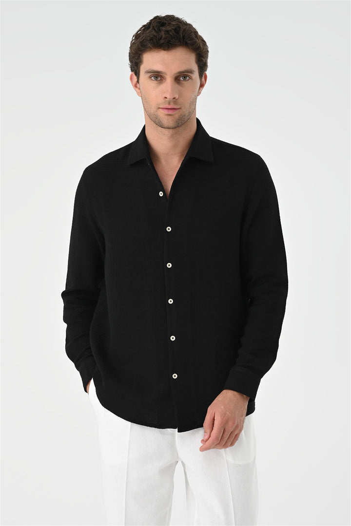 Camisa tejida de hombre negra de corte regular - Wessi