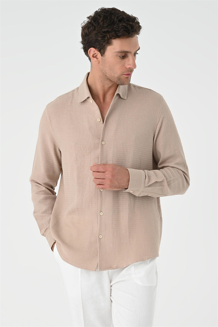 Camisa tejida de hombre beige regular fit - Wessi