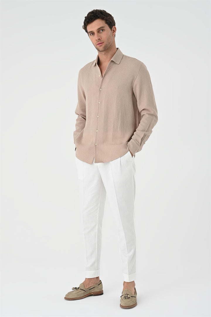 Camisa tejida de hombre beige regular fit - Wessi