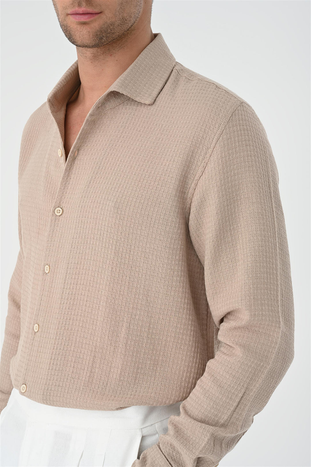 Camisa tejida de hombre beige regular fit - Wessi