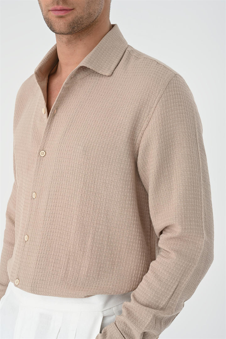 Camisa tejida de hombre beige regular fit - Wessi