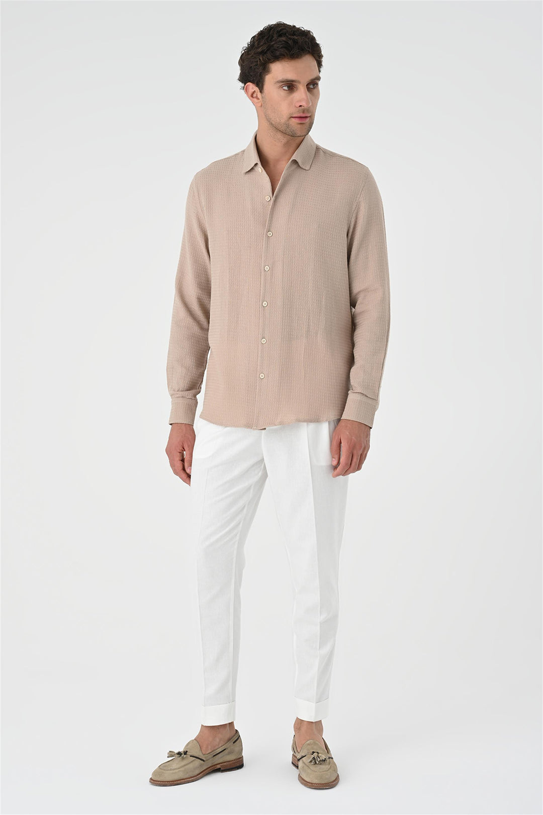 Camisa tejida de hombre beige regular fit - Wessi