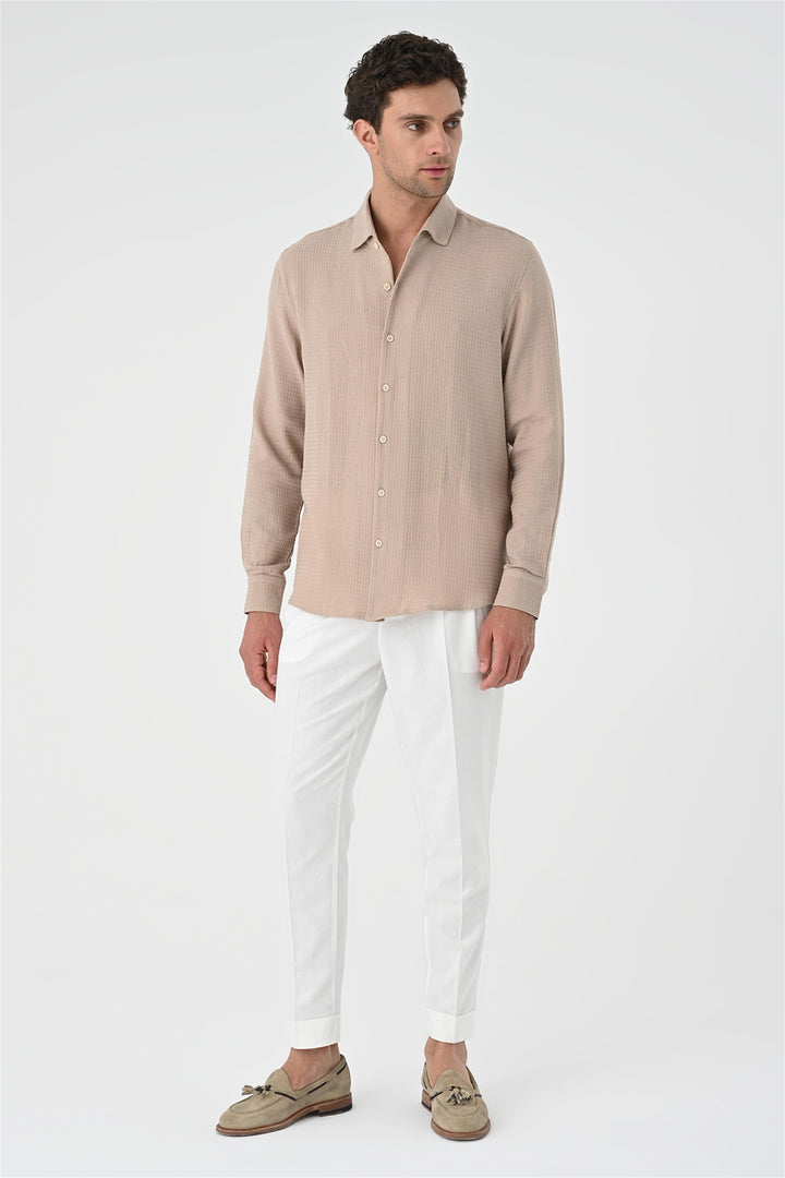 Camisa tejida de hombre beige regular fit - Wessi