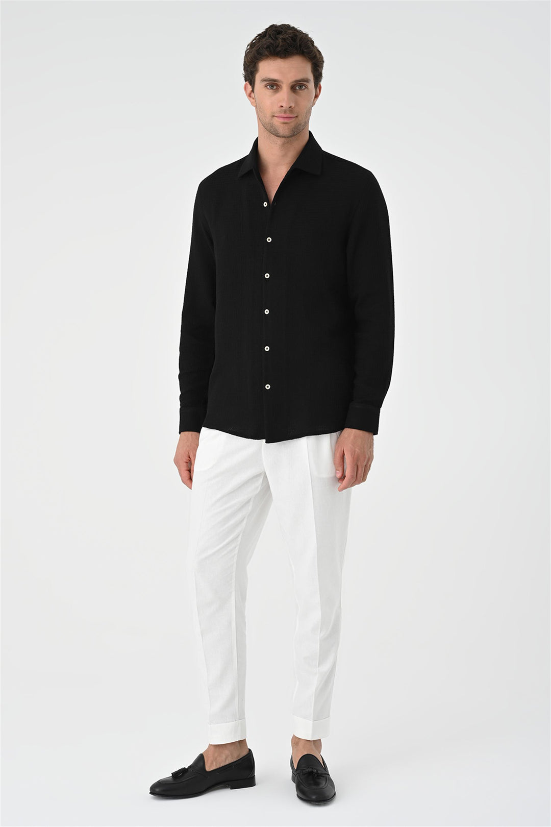 Men's Black Regular Fit Woven  Shirt - Wessi