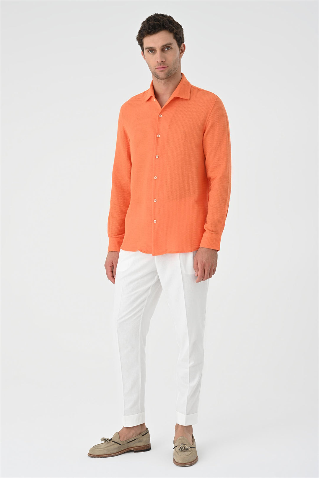 Camisa tejida de corte regular naranja para hombre - Wessi