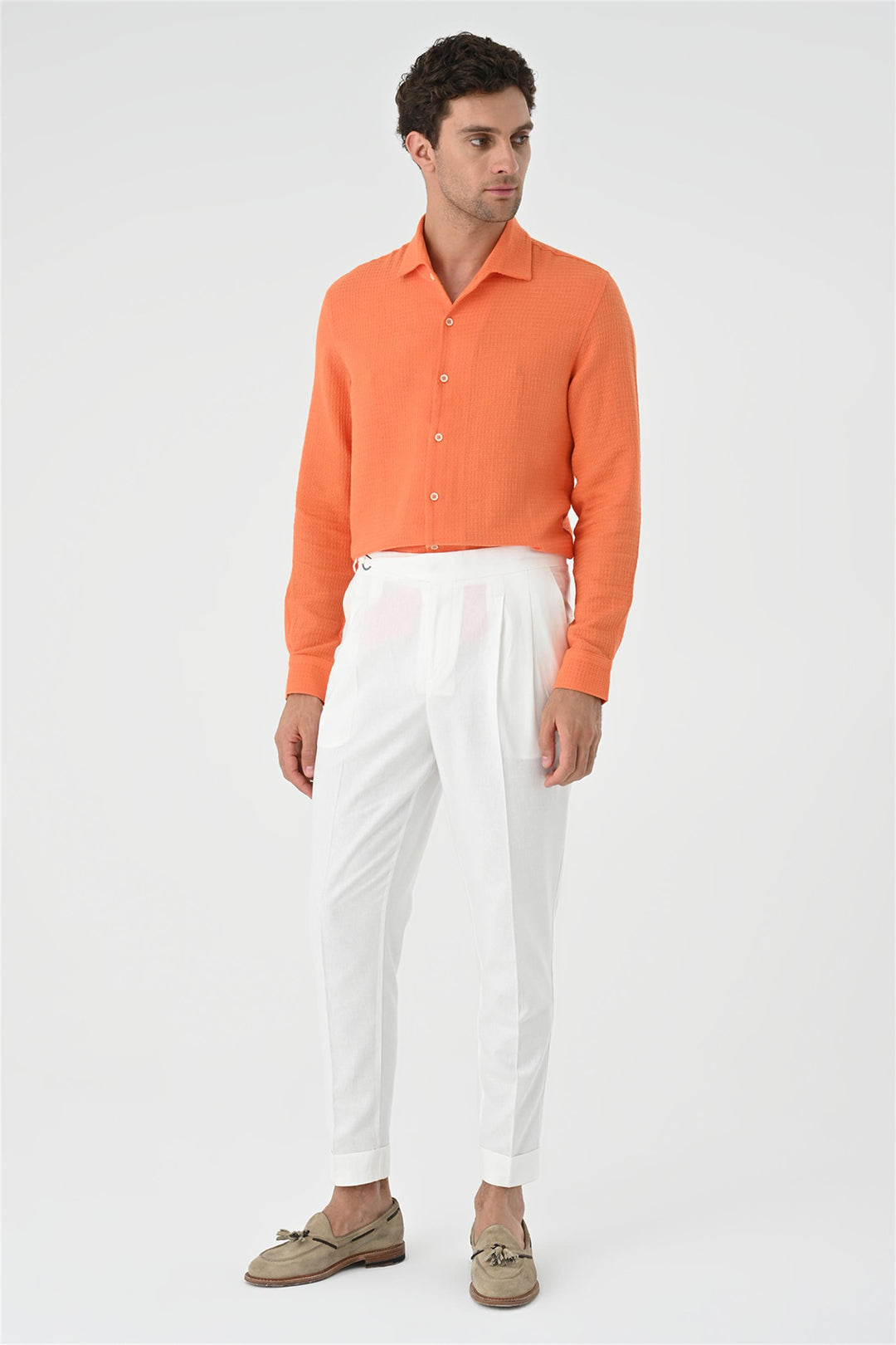 Men's Orange Regular Fit Woven  Shirt - Wessi