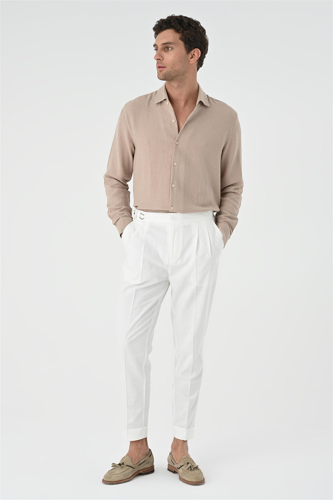 Camisa tejida de hombre beige regular fit - Wessi